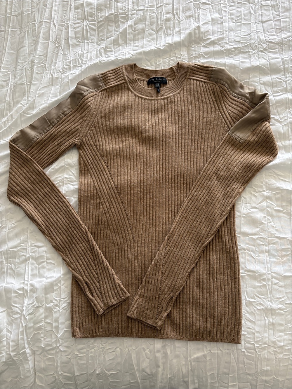 rag & bone Ribbed Crewneck Sweater in Camel Brown